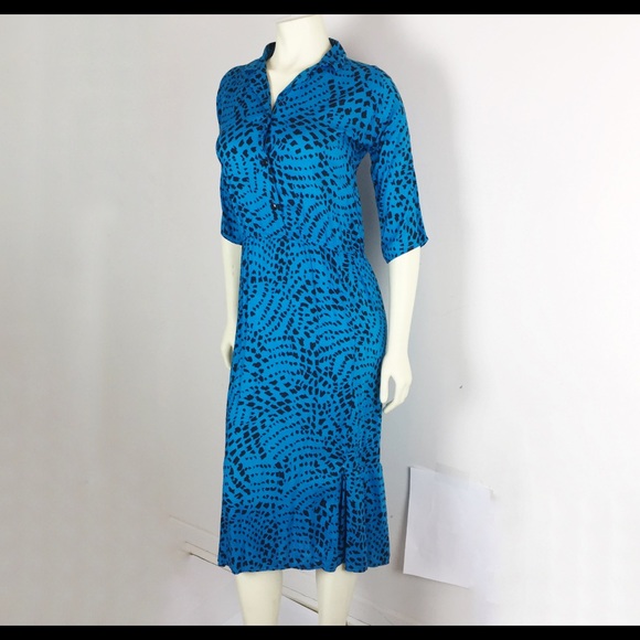 Vintage Dresses & Skirts - Vintage midi dress abstract pattern 80s polka dot